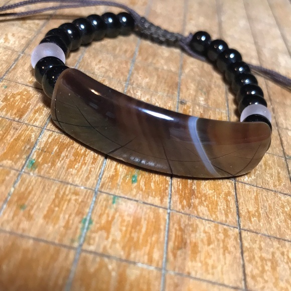 Banded Agate Panel Black Bead Woven Black Cord Bracelet 6 to 9”L Adjustable EVC - Picture 6 of 7